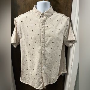 Denim & Flower Ricky Singh Shirt Mens L Button-Up Tan Beige Palm Trees Casual
